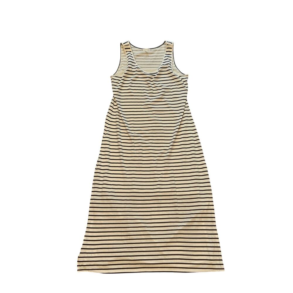Garnet Hill organic cotton coastal navy striped midi dress tank slit medium